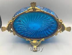 Baccarat Glass Blue Rosaces Centerpiece Bowl Jardiniere Gilt Bronze Mount French