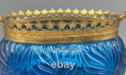 Baccarat Glass Blue Rosaces Centerpiece Bowl Jardiniere Gilt Bronze Mount French