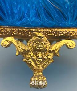 Baccarat Glass Blue Rosaces Centerpiece Bowl Jardiniere Gilt Bronze Mount French