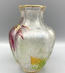 Baccarat Glass Vase Cameo Acid Enameled Poinsettia Houx Holly French Art Nouveau