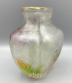 Baccarat Glass Vase Cameo Acid Enameled Poinsettia Houx Holly French Art Nouveau