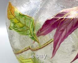 Baccarat Glass Vase Cameo Acid Enameled Poinsettia Houx Holly French Art Nouveau