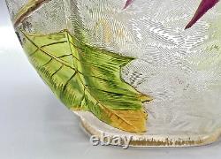 Baccarat Glass Vase Cameo Acid Enameled Poinsettia Houx Holly French Art Nouveau