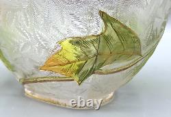 Baccarat Glass Vase Cameo Acid Enameled Poinsettia Houx Holly French Art Nouveau
