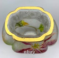 Baccarat Glass Vase Cameo Acid Enameled Poinsettia Houx Holly French Art Nouveau