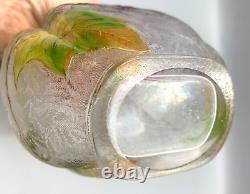 Baccarat Glass Vase Cameo Acid Enameled Poinsettia Houx Holly French Art Nouveau