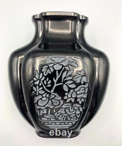 Baccarat Glass Vase Cameo Acid Enameled Poinsettia Houx Holly French Art Nouveau