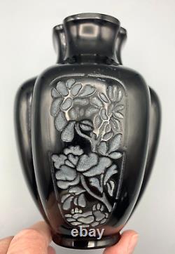 Baccarat Glass Vase Cameo Acid Enameled Poinsettia Houx Holly French Art Nouveau