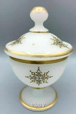 Baccarat Opaline Glass Box Vase French Jeweled Gilt Candy Dish Covered Enameled