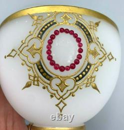 Baccarat Opaline Glass Box Vase French Jeweled Gilt Candy Dish Covered Enameled