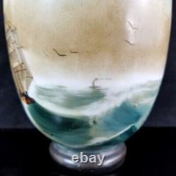 Baccarat Opaline Ship Vase 1880 antique french milk art glass nautical french