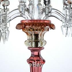 Baccarat Rose Tiente Amberina Candelabra with Center Epergne Vase c1900