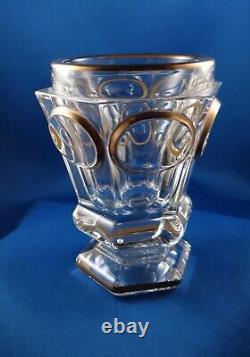Baccarat Signed French Paule Gold Hexagon Paneled Tapered Footed Crystal Vase