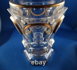 Baccarat Signed French Paule Gold Oval Medallions Paneled Footed Crystal Vase