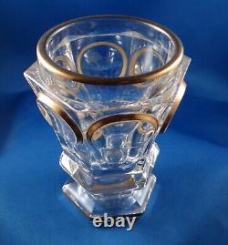 Baccarat Signed French Paule Gold Oval Medallions Paneled Footed Crystal Vase