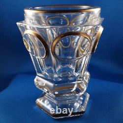 Baccarat Signed French Paule Gold Oval Medallions Paneled Footed Crystal Vase