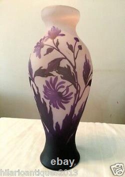 Beautiful 1910 George Raspiller Floral Cameo French Art Nouveau Glass Vase