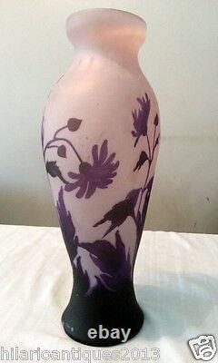 Beautiful 1910 George Raspiller Floral Cameo French Art Nouveau Glass Vase