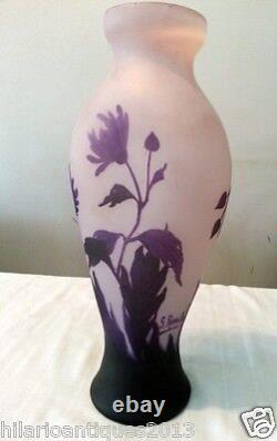 Beautiful 1910 George Raspiller Floral Cameo French Art Nouveau Glass Vase