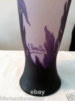 Beautiful 1910 George Raspiller Floral Cameo French Art Nouveau Glass Vase