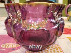 Beautiful Antique Legras French Art Glass Enameled Bows & Floral Swags Oval Bowl