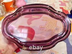 Beautiful Antique Legras French Art Glass Enameled Bows & Floral Swags Oval Bowl