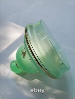 Beautiful Transparent Green Glass Decanter Dish Vase French Blue Opaline Painted