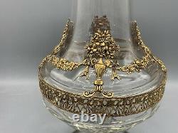 Beautiful and Large antique French gilt bronze mounted glass vase