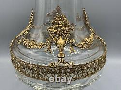 Beautiful and Large antique French gilt bronze mounted glass vase