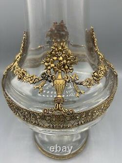 Beautiful and Large antique French gilt bronze mounted glass vase