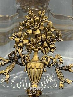 Beautiful and Large antique French gilt bronze mounted glass vase