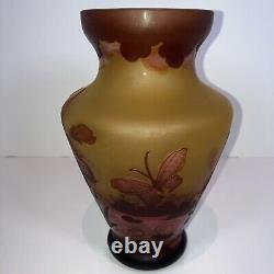 Blown Art Glass Original Emile Galle Large vase Butterflies 8 in. X 5 in