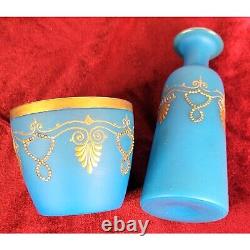 Blue Opaline Glass French Vase and Bowl with Gold Accent Gorgeous Set! CT302