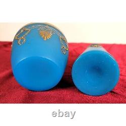 Blue Opaline Glass French Vase and Bowl with Gold Accent Gorgeous Set! CT302