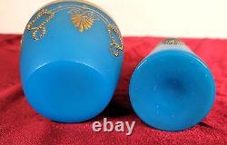 Blue Opaline Glass French Vase and Bowl with Gold Accent Gorgeous Set! CT302