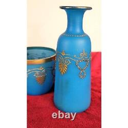 Blue Opaline Glass French Vase and Bowl with Gold Accent Gorgeous Set! CT302