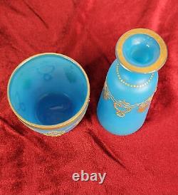 Blue Opaline Glass French Vase and Bowl with Gold Accent Gorgeous Set! CT302