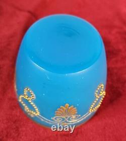 Blue Opaline Glass French Vase and Bowl with Gold Accent Gorgeous Set! CT302