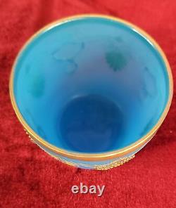 Blue Opaline Glass French Vase and Bowl with Gold Accent Gorgeous Set! CT302