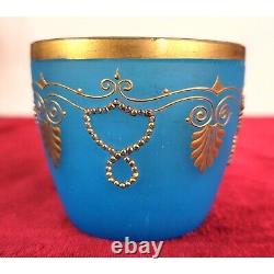 Blue Opaline Glass French Vase and Bowl with Gold Accent Gorgeous Set! CT302