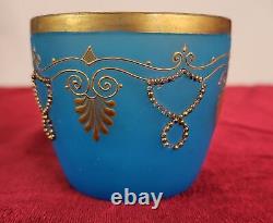 Blue Opaline Glass French Vase and Bowl with Gold Accent Gorgeous Set! CT302