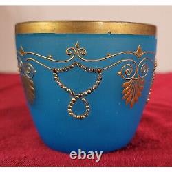 Blue Opaline Glass French Vase and Bowl with Gold Accent Gorgeous Set! CT302