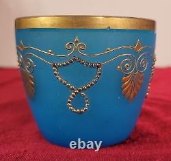 Blue Opaline Glass French Vase and Bowl with Gold Accent Gorgeous Set! CT302