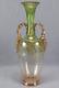 Bohemian or French Gold Floral Green & Pink Optic Molded Vase Circa 1890s