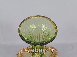 Bohemian or French Gold Floral Green & Pink Optic Molded Vase Circa 1890s