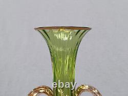 Bohemian or French Gold Floral Green & Pink Optic Molded Vase Circa 1890s