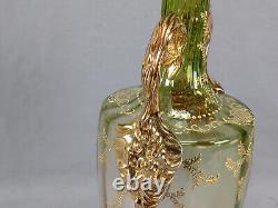 Bohemian or French Gold Floral Green & Pink Optic Molded Vase Circa 1890s