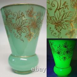 Bohemin Or French Opaline Uranium Gold Gilt Glass Vase Jadeite 1800s