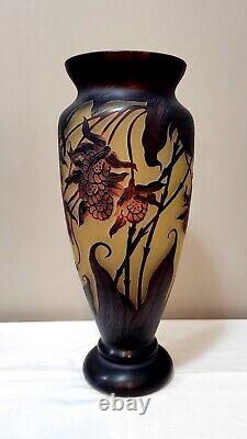 Bombay Cameo Glass Emile Galle Reproduction 14 Vase Art Nouveau Brown Signed