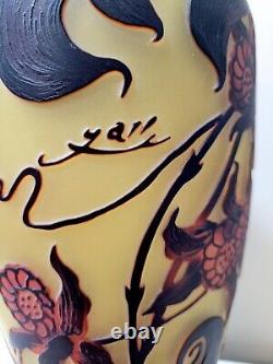 Bombay Cameo Glass Emile Galle Reproduction 14 Vase Art Nouveau Brown Signed